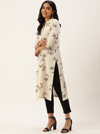 Beige Floral Printed Straight Kurta