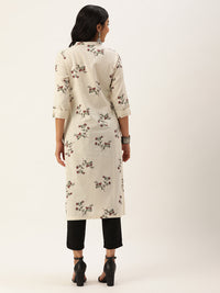 Beige Floral Printed Straight Kurta