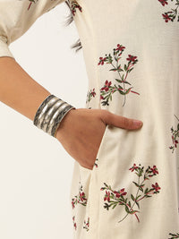 Beige Floral Printed Straight Kurta