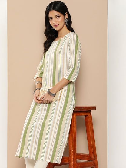 Green Striped Kurta
