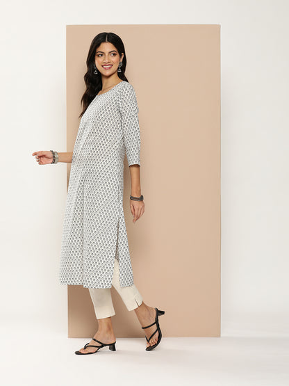 Grey Floral Printed Kurta