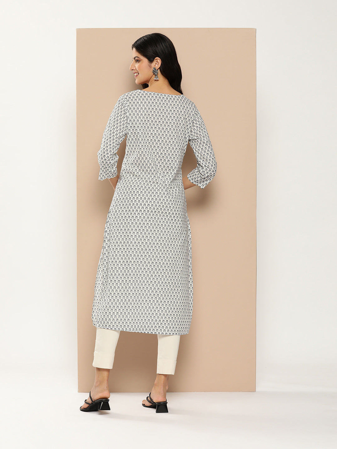 Grey Floral Printed Kurta