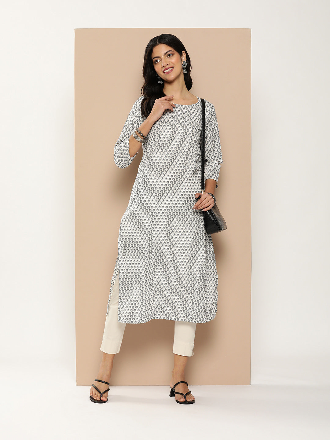 Grey Floral Printed Kurta
