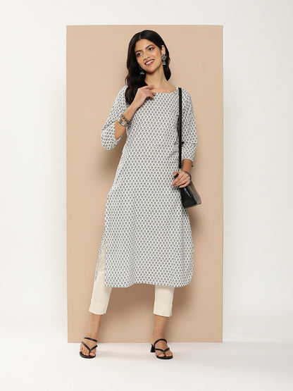 Grey Floral Printed Kurta