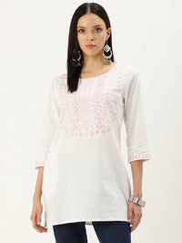 White & Pink Embroidery Tunic