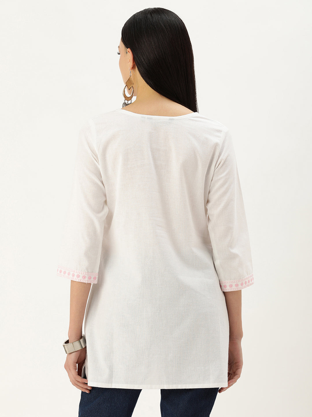 White & Pink Embroidery Tunic