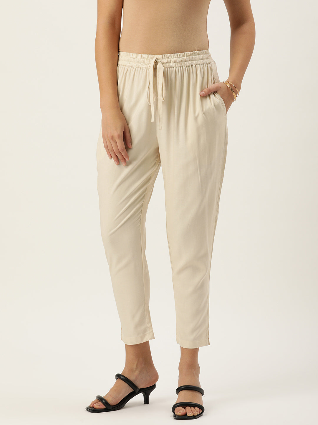 Beige Pleated Ethnic Trousers