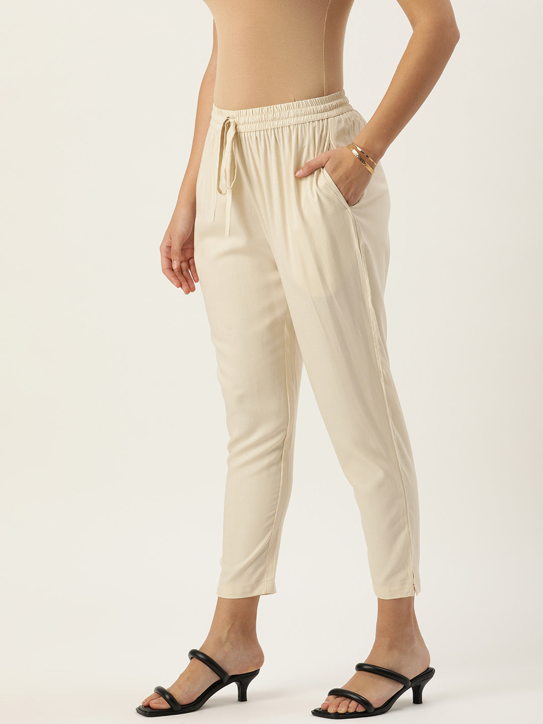 Beige Pleated Ethnic Trousers