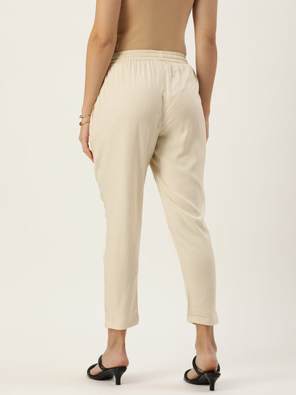 Beige Pleated Ethnic Trousers