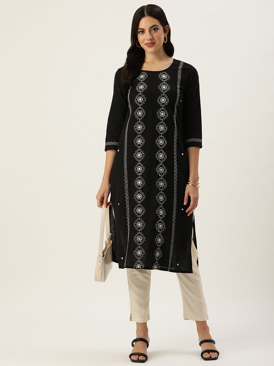 Beige Pleated Ethnic Trousers