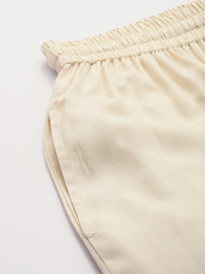 Beige Pleated Ethnic Trousers