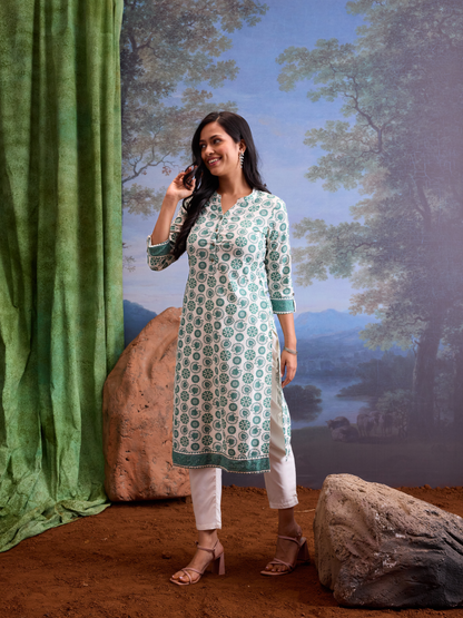 White Ethnic motifs Printed Kurta