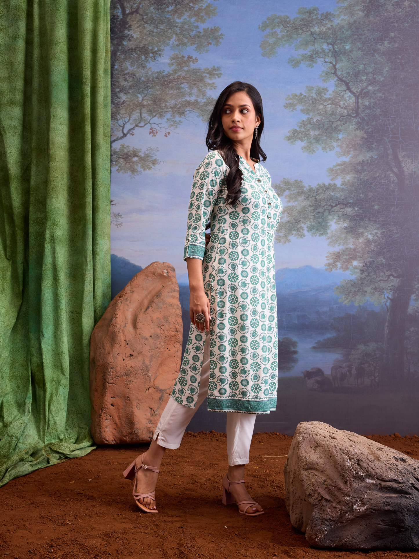 White Ethnic motifs Printed Kurta