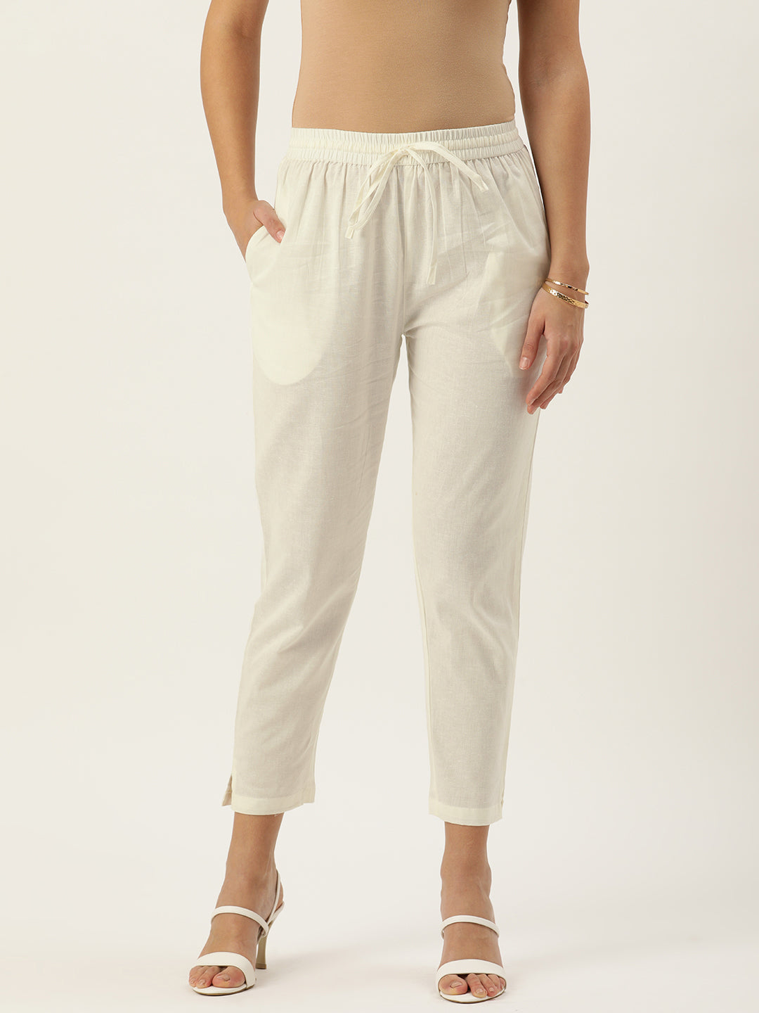 Ivory Pleated Ethnic Trousers
