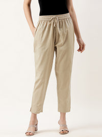Beige Rayon Solid Pencil Pant