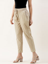 Beige Rayon Solid Pencil Pant