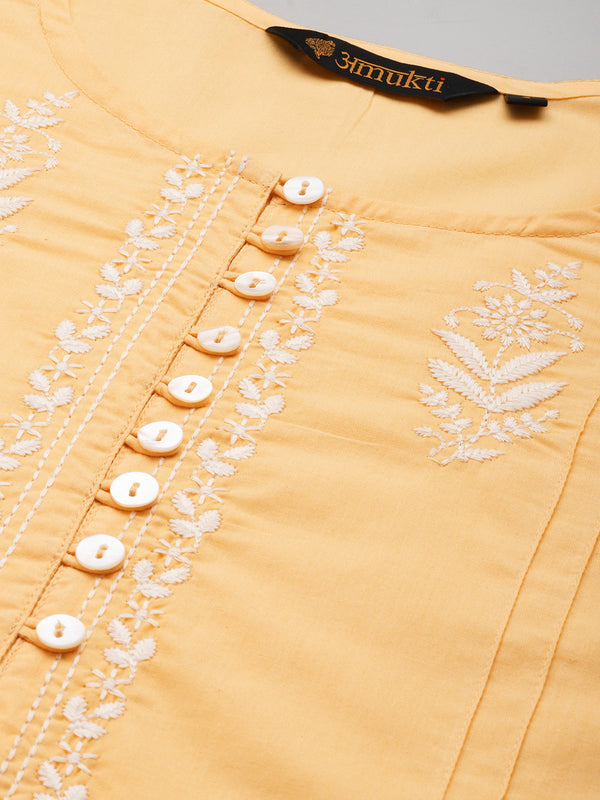 Yellow Floral Embroidered Kurta with a pocket 