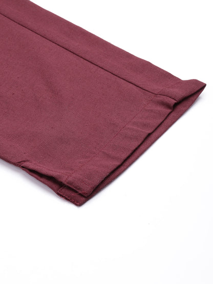 Maroon Solid Pleated Cigarette Trousers