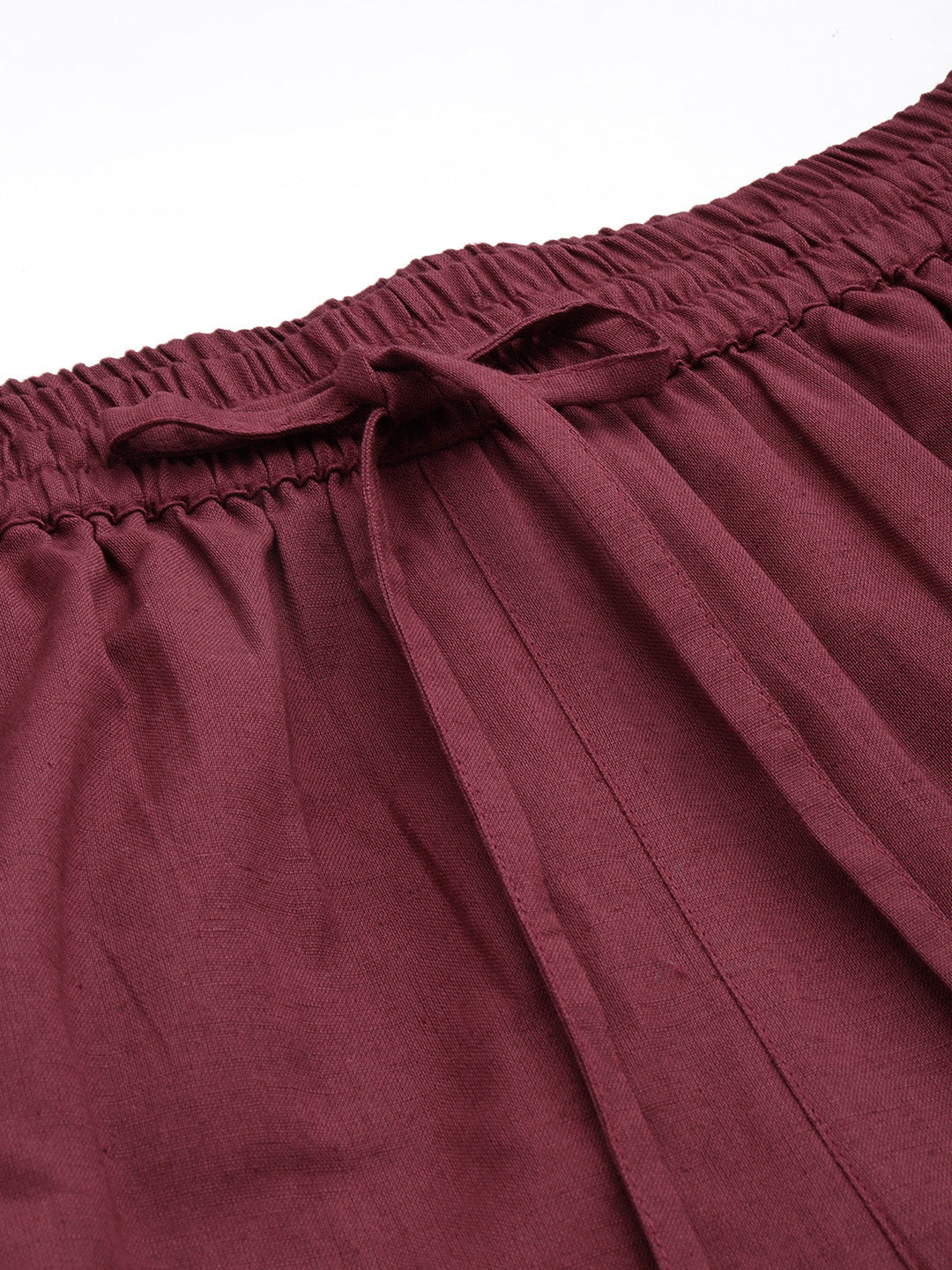 Maroon Solid Pleated Cigarette Trousers