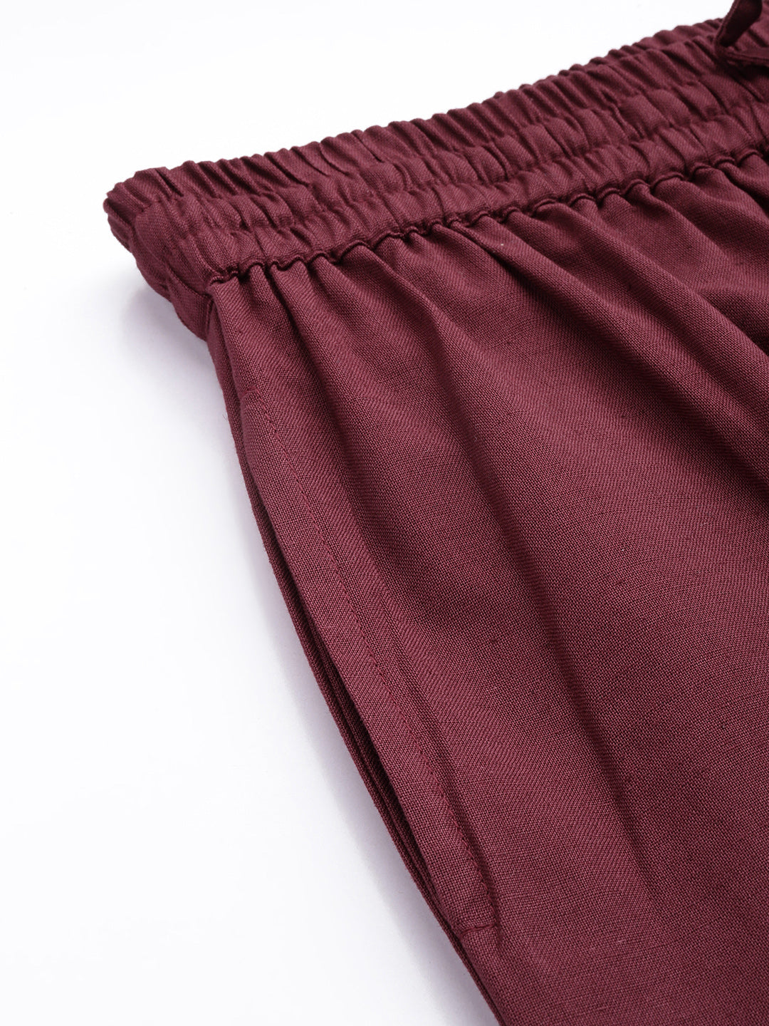 Maroon Solid Pleated Cigarette Trousers