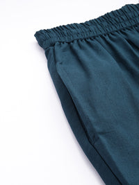 Blue Solid Pleated Cigarette Trousers