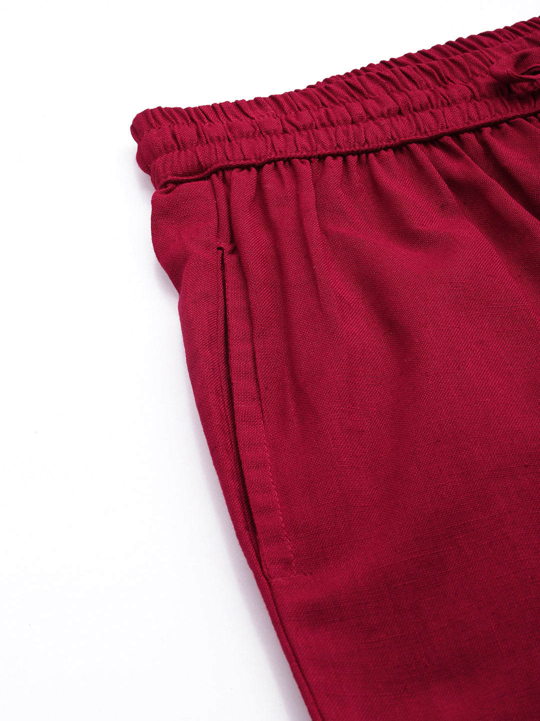 Red Solid Pleated Cigarette Trousers