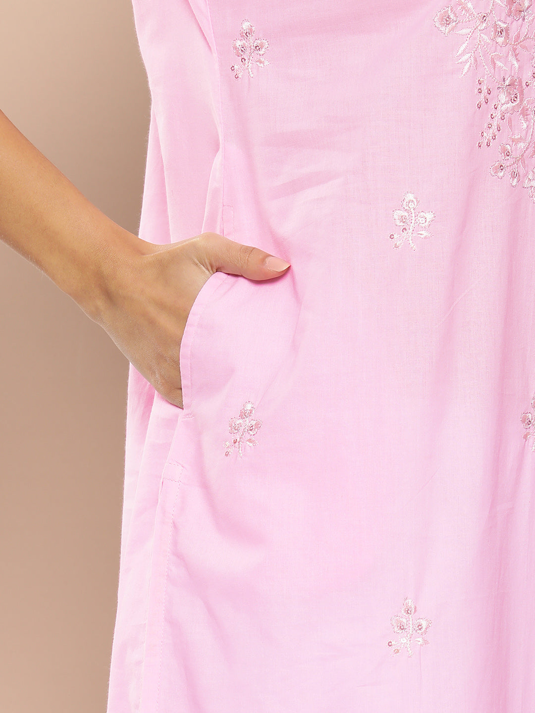 Pink Floral Embroidered Kurta