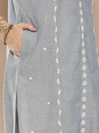 Blue Ethnic Motifs Embroidered Cotton Kurta