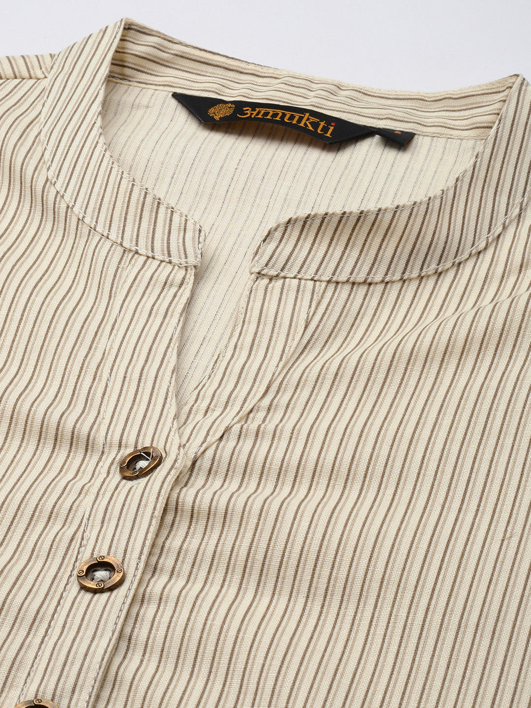 Off White Mandarin Collar Striped Tunic
