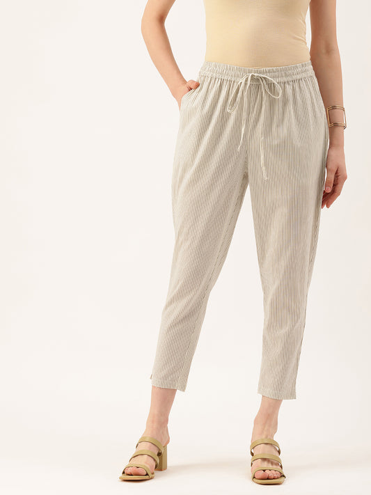 Off White Striped Easy Wash Trousers