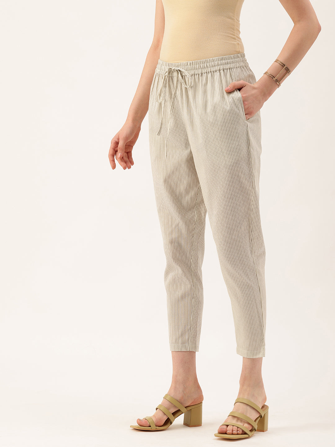 Off White Striped Easy Wash Trousers