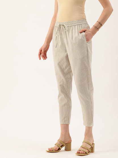 Off White Striped Easy Wash Trousers