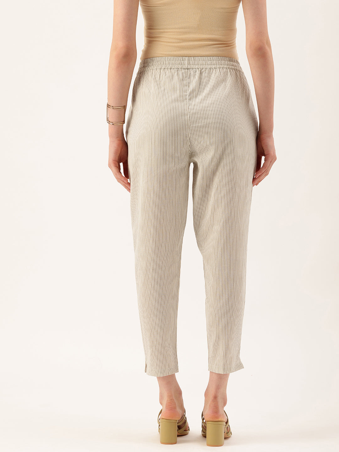 Off White Striped Easy Wash Trousers