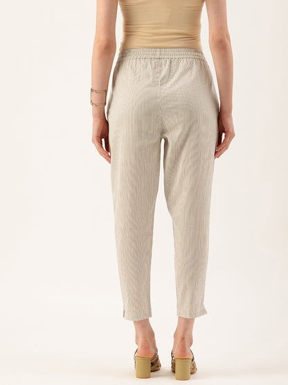 Off White Striped Easy Wash Trousers