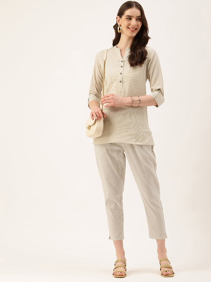 Off White Striped Easy Wash Trousers