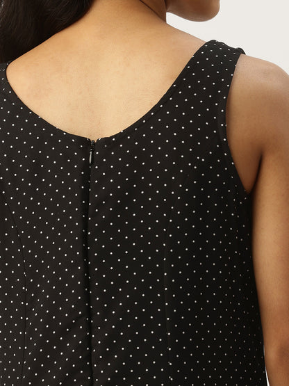 Black Polka Dot Print A-Line Maxi Dress