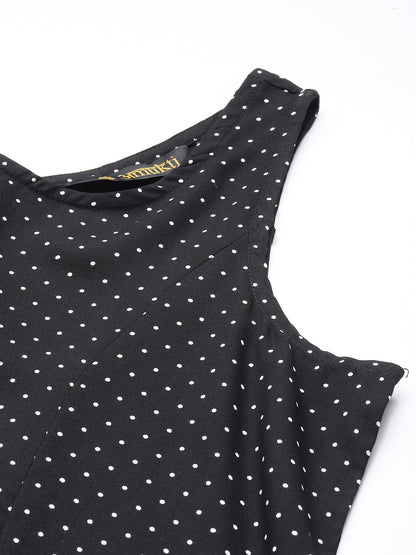 Black Polka Dot Print A-Line Maxi Dress