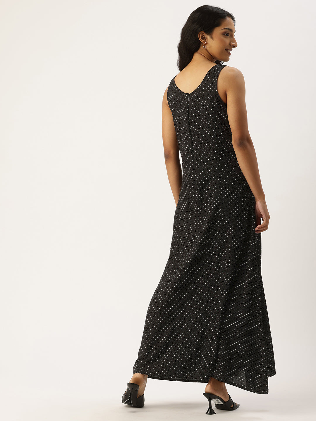 Black Polka Dot Print A-Line Maxi Dress