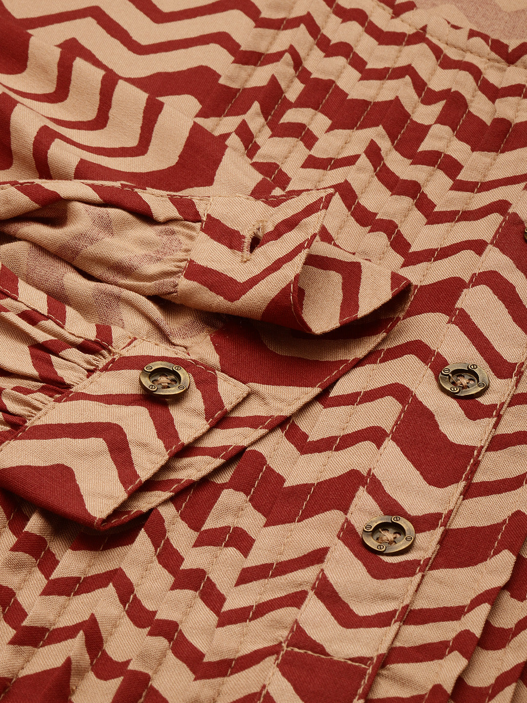 Red Zig Zag Print Pleated Tunic