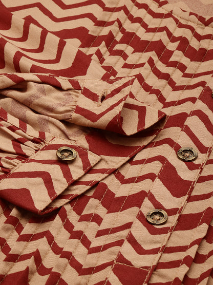 Red Zig Zag Print Pleated Tunic