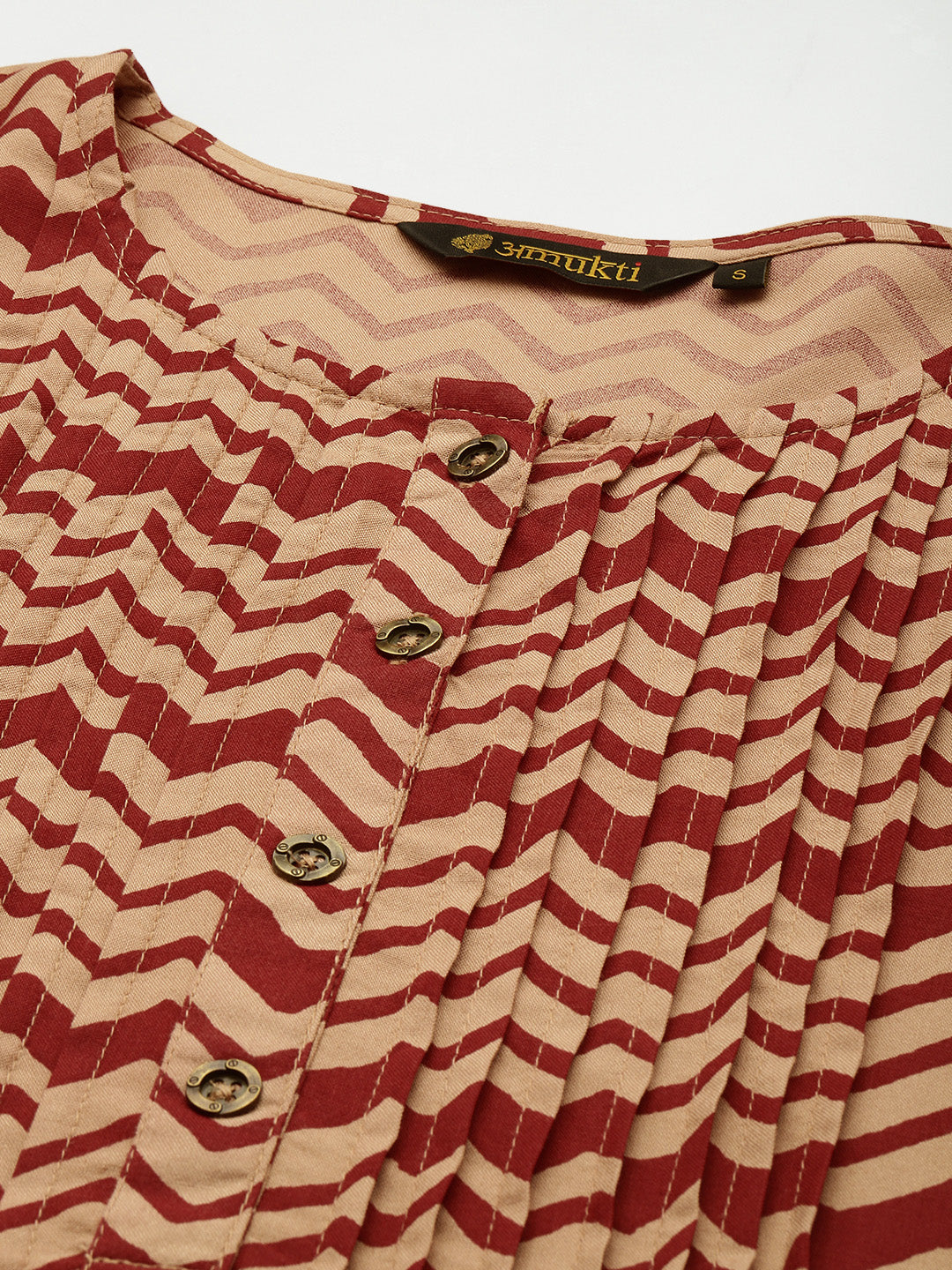 Red Zig Zag Print Pleated Tunic