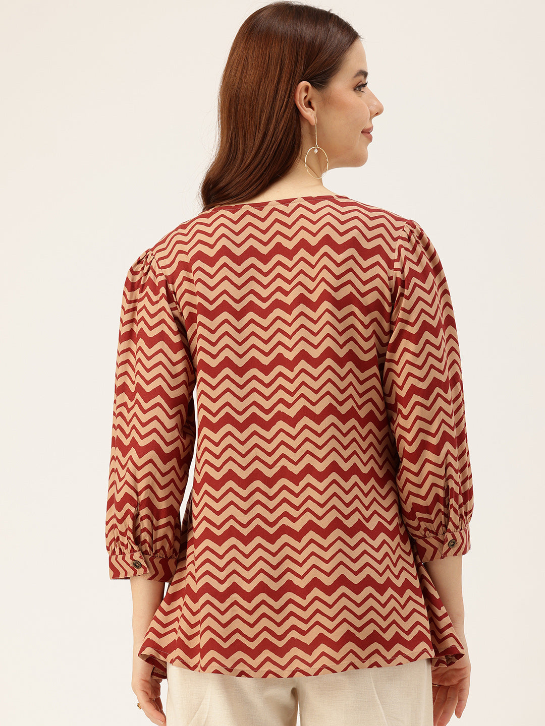Red Zig Zag Print Pleated Tunic