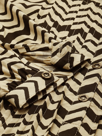 Black Zig-Zag Print Pleated Tunic