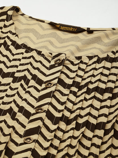 Black Zig-Zag Print Pleated Tunic