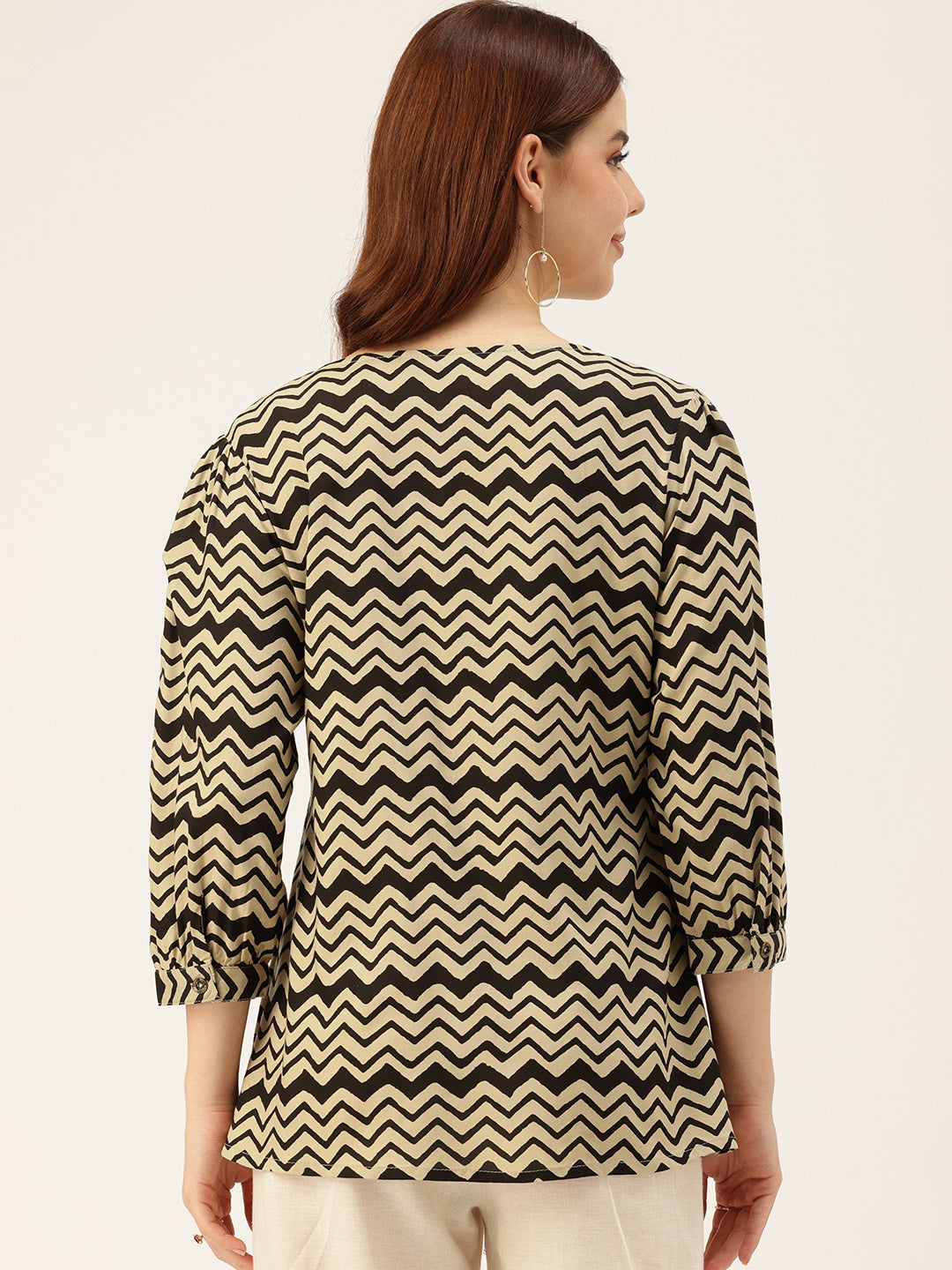 Black Zig-Zag Print Pleated Tunic