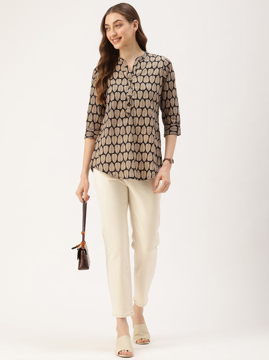 Black Leaf Printed Tunic