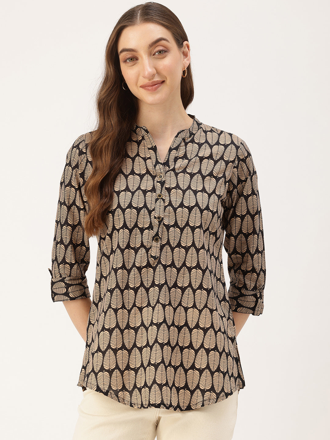 Black Leaf Printed Tunic