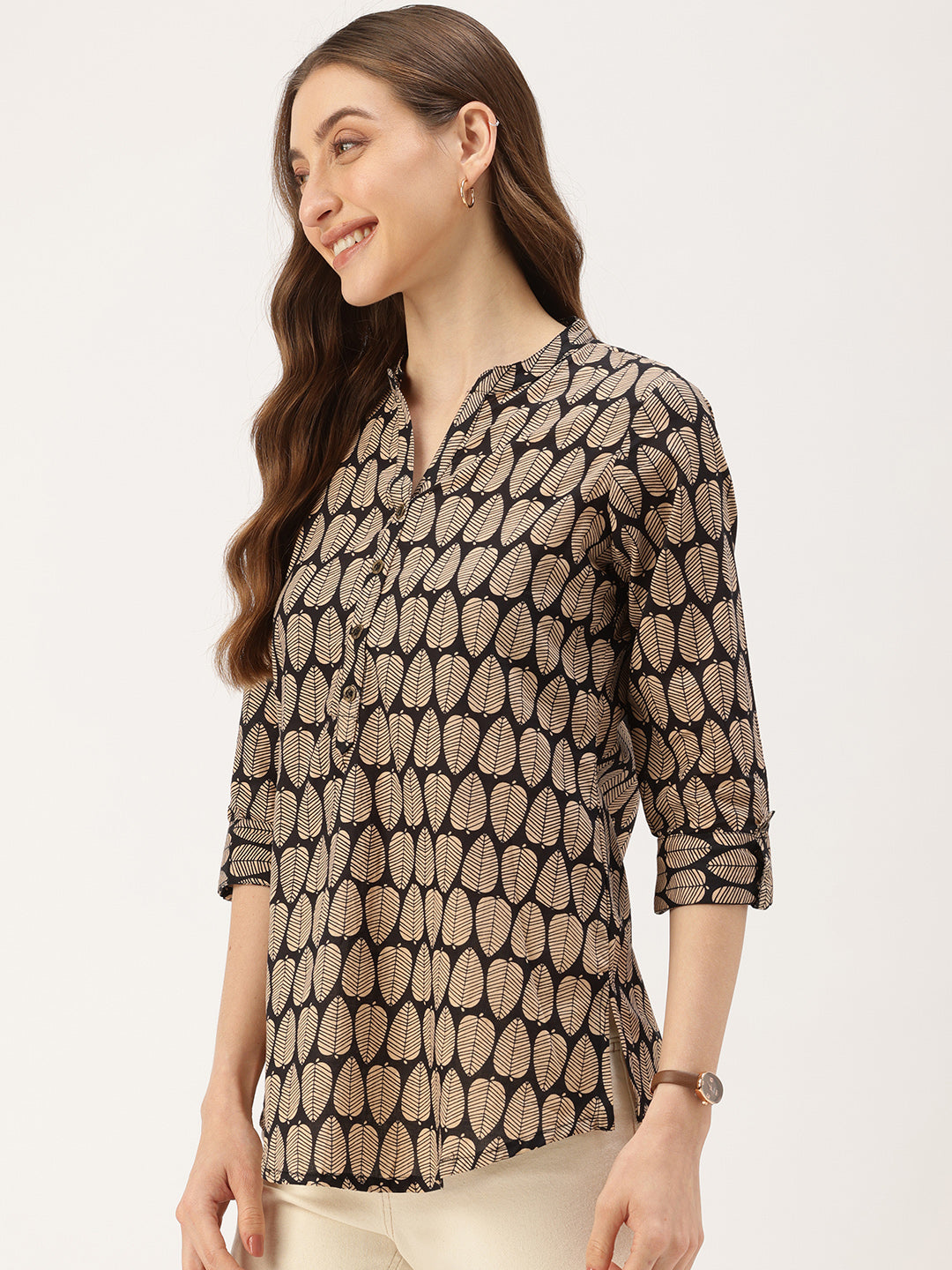 Black Leaf Printed Tunic