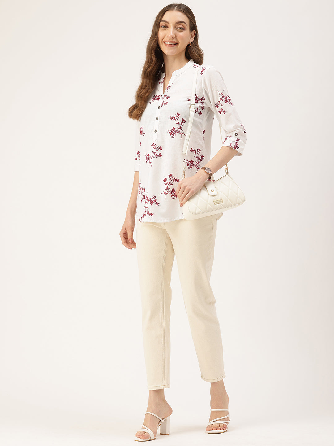 White Floral Printed Cotton Tunic