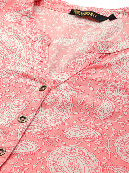 Pink Paisley Printed Straight Kurta